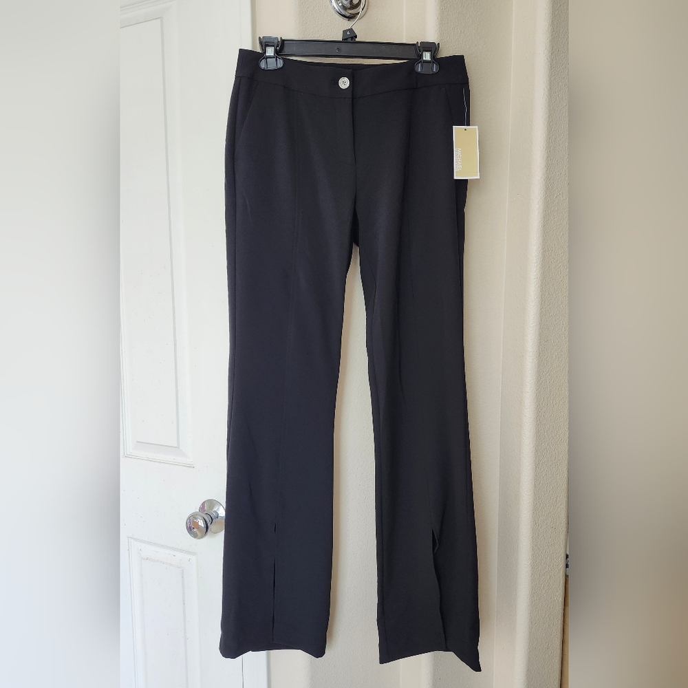NWT MICHAEL MICHAEL KORS Front Bottom Slip Flare Dress Pants Black  Size 4